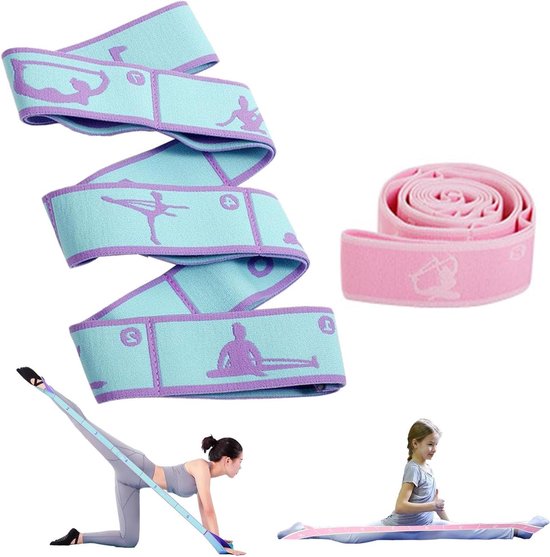 Yoga Stretch Bands with 8 Loops - Pack of 2, Flexible and Highly Elastic Straps for Physiotherapy, Dance, Pilates, and Gymnastics Exercises van Merkloos