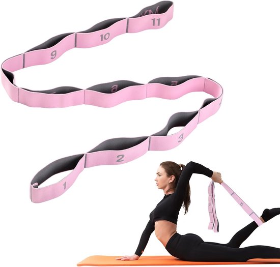 Yoga Stretch riem met weerstandsbanden - geschikt voor fitness en stretching - 11 lussen