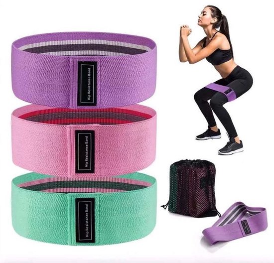 Yoga stretch trainingsband, elastische squat weerstandsband, drie sets 8 cm breed, meerdere kleuren van Merkloos