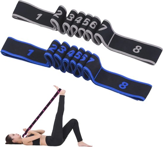 Yoga Stretchband met 8 Lussen - 2 Stuks - Ideaal voor Fitness, Pilates en Dans van Erima
