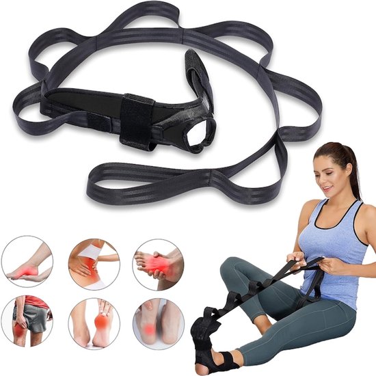 Yoga Stretching Strap - Beenstrekkerband - TENZHVXI® - Fascia Stretcher - Verlichting van Plantaire Fasciitis - Ideaal voor fitness, yoga, herstel, oefeningen, thuistraining, buiten, pilates - Zwart