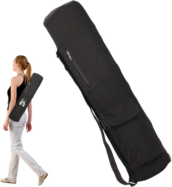 Yoga Tas voor Vrouwen: Ruime Sporttas voor Yogamat met Flesvak, Verstelbare Schouderband en Multifunctionele Accessoires, Zwart 69 x 16 x 16 cm
