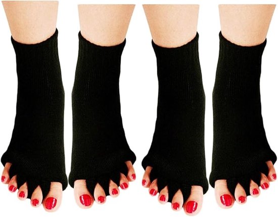 Yoga Teensokken - Sokken - Corrigerende Hallux Valgus Massage Teensokken - Yoga Fitness Sportmassage Voetpositioneringssokken - Teenseparatoren - Voetpositioneringssokken - Yoga Fitness Massage Open Teensokken - Pijnverlichting - Unisex - Zwart van Bergmansport