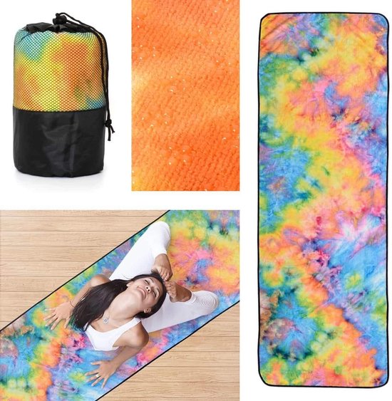Yoga Towel Mat Non-Slip By ZenYogaWedge Super Quick Dry Sweat Absorbent Washable Cover Comfortable Blanket for Hot Yoga Pilates Workout Meditation Colorful Cool (Rainbow)