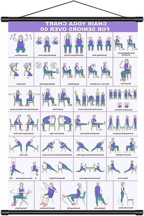 Yoga Wandbord - Fitness Poster - Oefeningen Thuis - Gids met 30+ Houdingen - 40 x 60 cm - Paars