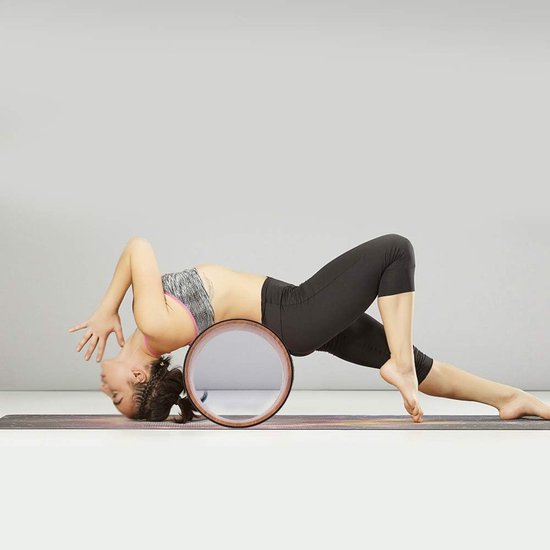 Yoga Wiel - Fitness Cirkel - Rugtraining Fitness - Traanbestendig PU Rubber - Ondersteunt 200 Kg - Houtnerf Binnenring