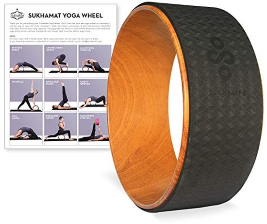 Yoga Wiel - Oefenwiel Yogaprop - Houdingen Verdiepen - Extra Dik TPE Kussen - 32 cm Diameter - Houtnerf Zwart