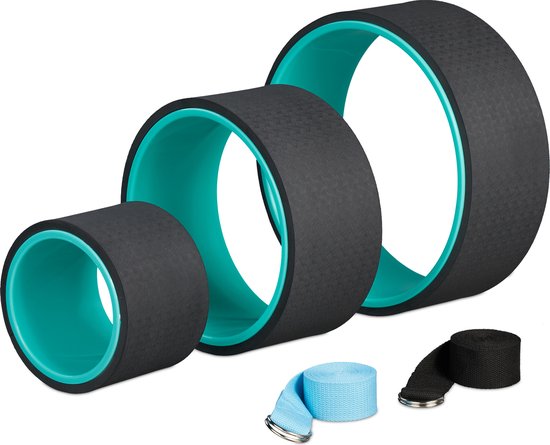 yoga wiel - set van 3 - Ø 33, 26,5, 17 cm - 2 yogariemen - pilates - kunststof van SensoLife