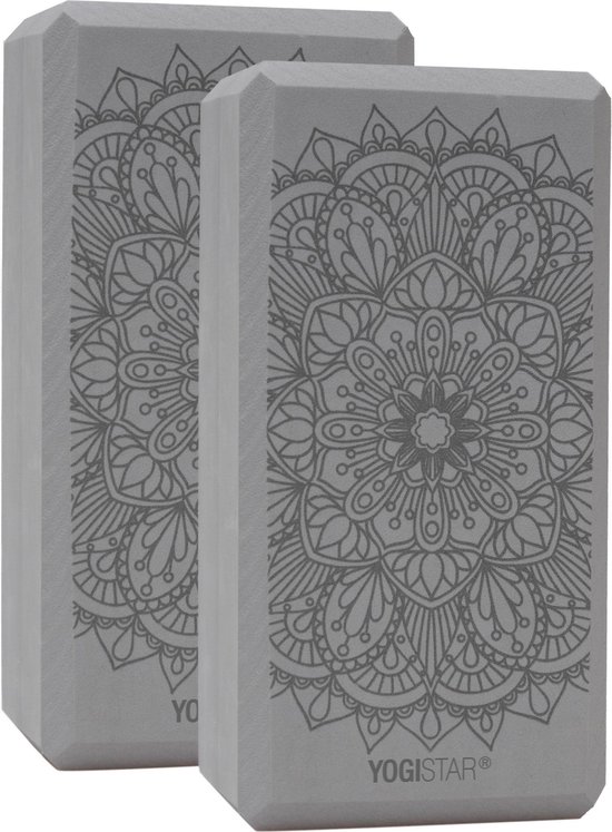 Yogablock yogiblock® basic - kunstcollectie - lotus mandala - grafiet - set van 2 stuks Yogablok YOGISTAR van YOGISTAR