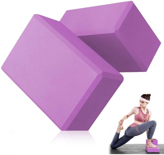 Yogablok - 23 cm x 15 cm x 8 cm - Zacht, antislip oppervlak - Hoogwaardig schuimrubber - Geschikt voor pilates, fitness, stretching, vormgeven en yoga - Paars