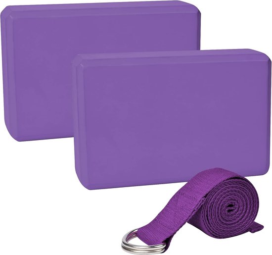 Yogablok set van 2 met 1 x 1,8 m katoenen yogablok, yogablok van Eva-schuim, hardschuim, yogaset, yogablot, yogablok, fitnessaccessoire, hulpmiddel voor yoga en pilates van Merkloos