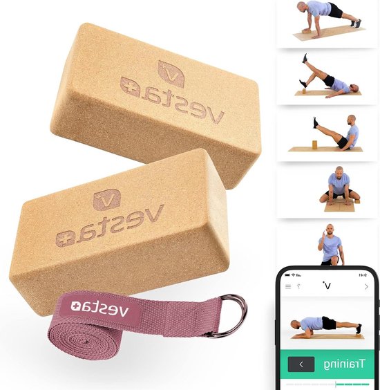 Yogablok set van 2 stuks - Duurzaam kurk - Natuurlijk materiaal - Yoga-accessoire - Vesta+ yoga block wood van Vesta+