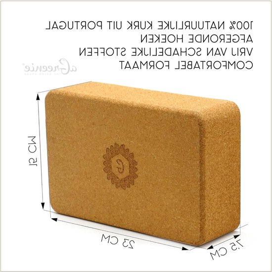 Yogablok van kurk - 100% natuurproduct - 1- of 2-delige set voor fitness en pilates met rugzak yoga block wood van Navaris