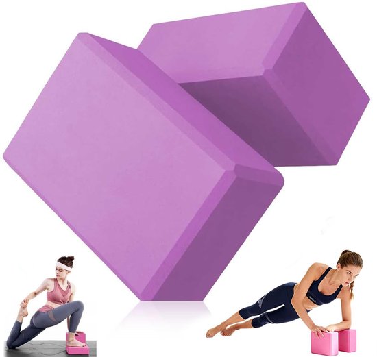 Yogablokken 2 stuks - EVA yogablok - Yoga Schuimblok - stevig antislip yogablok - voor yoga, pilates, stretching en fitness oefeningen - paars