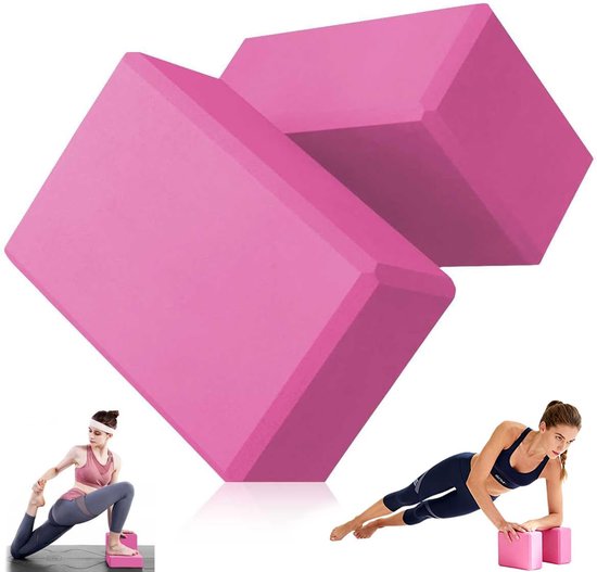 Yogablokken 2 stuks - EVA yogablok - Yoga Schuimblok - Thuis Sporten - stevig antislip yogablok - voor yoga, pilates, stretching en fitness oefeningen - roze