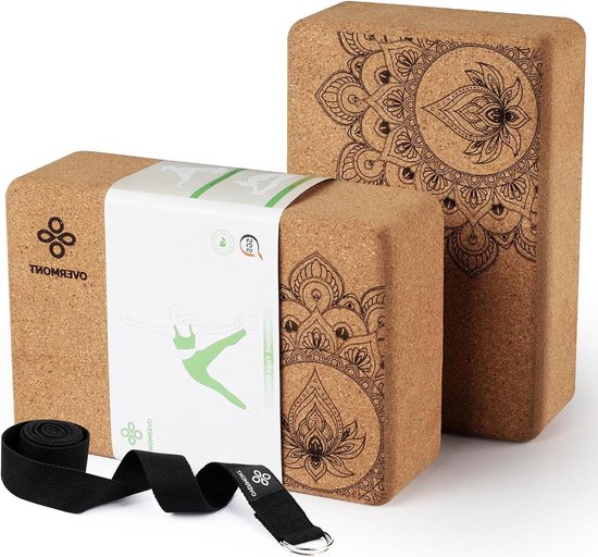 Yogablokken kurk set van 2 - voor yoga pilates algemene fitness en stretching - 23 x 15 x 76 cm yoga block wood