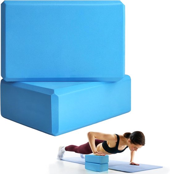 Yogablokken - Set van 2 blokken - Blokken van EVA-schuim met hoge dichtheid ter en verdieping van poses, verbetering van kracht, evenwicht en flexibiliteit - Lichtgewicht,voor thuis of in de sportschool - Lichtblauw
