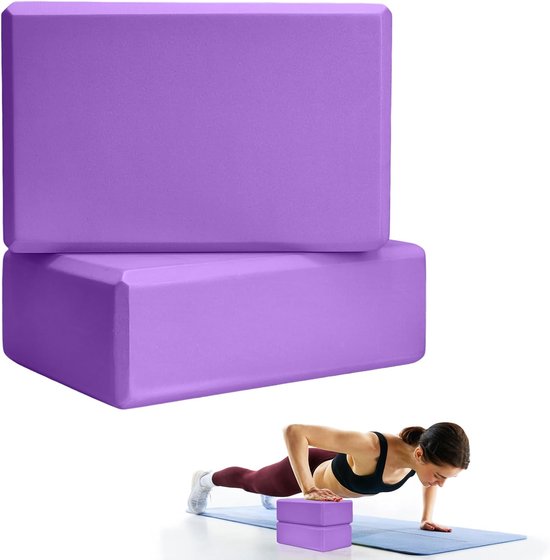 Yogablokken - Set van 2 blokken - Blokken van EVA-schuim met hoge dichtheid ter ondersteuning en verdieping van poses, verbetering van kracht, evenwicht en flexibiliteit - Lichtgewicht, perfect voor thuis of in de sportschool - Paars van Amazon Basics
