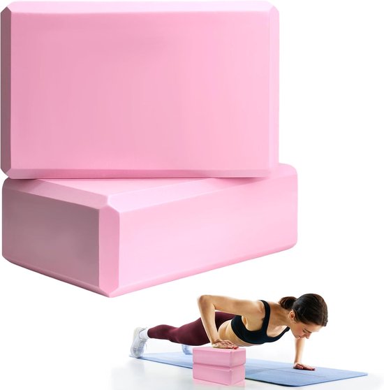Yogablokken - Set van 2 blokken - Blokken van EVA-schuim met hoge dichtheid ter ondersteuning en verdieping van poses, verbetering van kracht, evenwicht en flexibiliteit - Lichtgewicht, perfect voor thuis of in de sportschool - roze van Merkloos