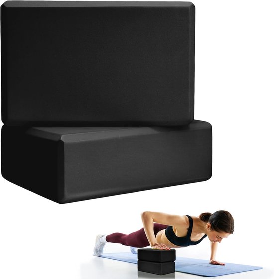 Yogablokken - Set van 2 blokken - Blokken van EVA-schuim met hoge dichtheid ter ondersteuning en verdieping van poses, verbetering van kracht, evenwicht en flexibiliteit - Lichtgewicht, perfect voor thuis of in de sportschool - zwart van STRIDE.