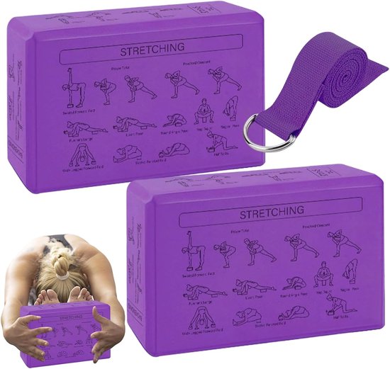 Yogablokken Set - Wigblokken Steunblokken - Yoga Balans Training - Antislip EVA Materiaal - 2 Delig - Lila