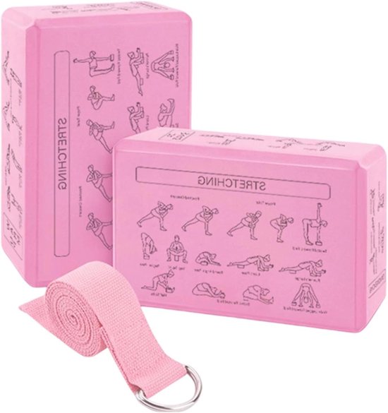 Yogablokken Set - Workout Wiggen - Oefeningen Verbeteren - Antislip Ondersteuning - 23 cm Lengte - Roze