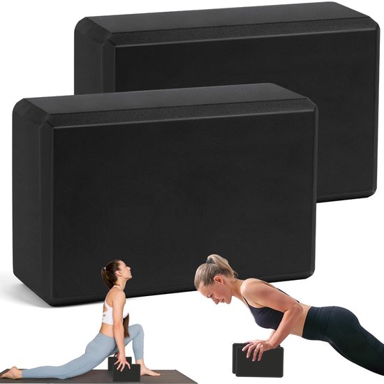 Yogablokken Set - Yoga Blocks - 2 Stuks - Ronde Hoeken - EVA - 23x15x8 cm - Thuis Yoga Oefeningen - Duurzaam & Antislip - Yoga en Pilates - Voor Hoofd, Rug en Heupen - Zwart