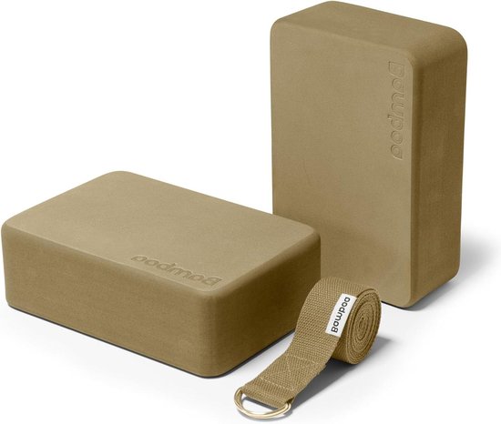 Yogablokken Set Zand + Gratis Yoga Riem - Ronde hoeken - EVA Foam - 2 Yoga Blokken - Bamboa yoga block wood van Bamboa