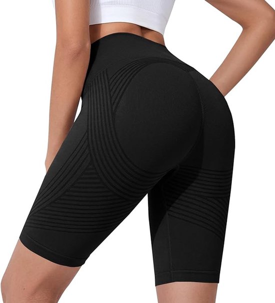 Yogabroek - Compressielegging - Damesbroek met hoge taille en heuplift - Korte legging - Fitness yogabroek met taille-accentuering, sportkleding, dames yogashorts, geschikt voor zomersporten, yoga, fietsen, wandelen, zwart, maat M