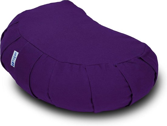 Yogacushion Halvemaan Vorm Boekweitkorrels Biologisch Katoen Afneembare en Wasbare Cover Royal Purple