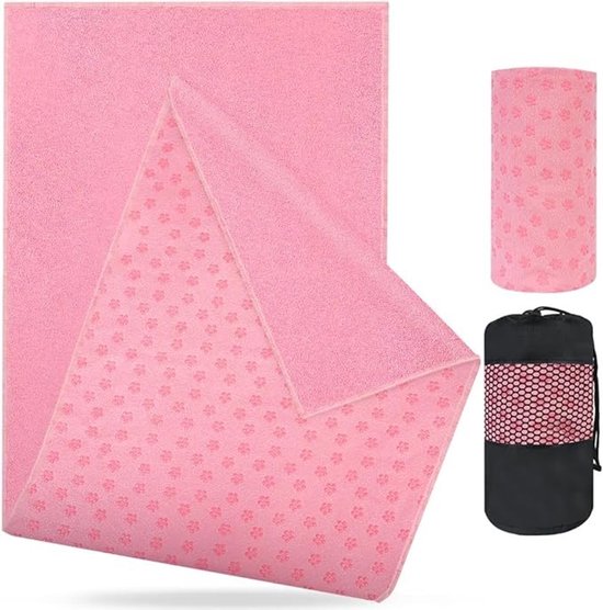 Yogahanddoek met antislip siliconen stippen - Microvezel - 183x63 cm - Roze/Paars