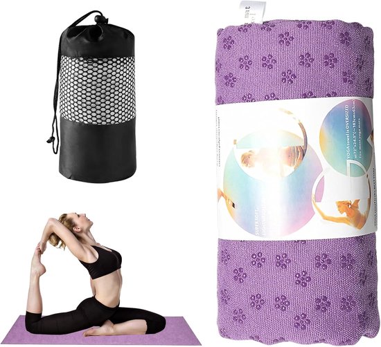 Yogahanddoek Microvezel - Antislip Mat Cover - Hete Yoga - Met Grip Stippen - 183x63cm - Paars