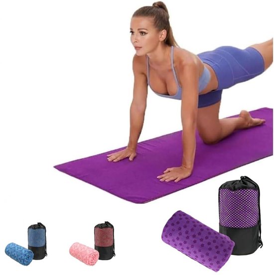 Yogahanddoek - Yogahanddoek - Yogahanddoek - Vochtregulerend en antislip - Yogahanddoek - Sneldrogende yogamatstof - Ademende yogamat met opbergtas van mesh - Geschikt voor hot yoga, pilates en fitness - Paars van Merkloos