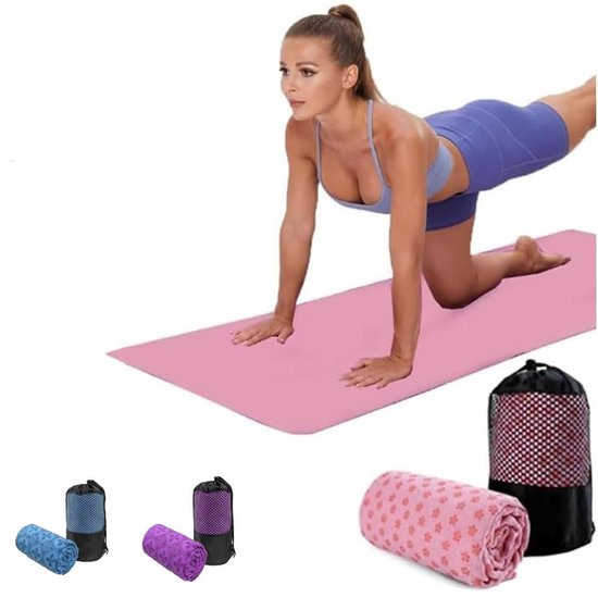 Yogahanddoek - Yogahanddoek - Yogahanddoek - Vochtregulerend en antislip - Yogahanddoek - Sneldrogende yogamatstof - Ademende yogamat met opbergtas van mesh - Geschikt voor hot yoga, pilates en fitness - Roze van Avento