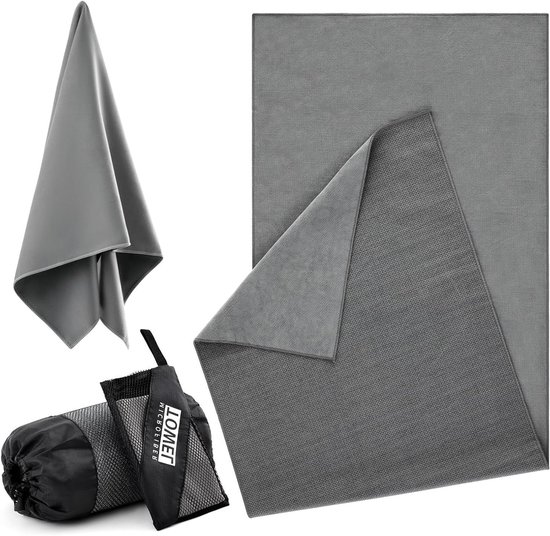 Yogahanddoeken Set van 2 Met Antislip Handgrepen, Sneldrogend en Met Mesh Draagtas, Grijs - Perfect Voor Hot Yoga, Sport en Pilates - 183 x 63 cm en 80 x 40 cm