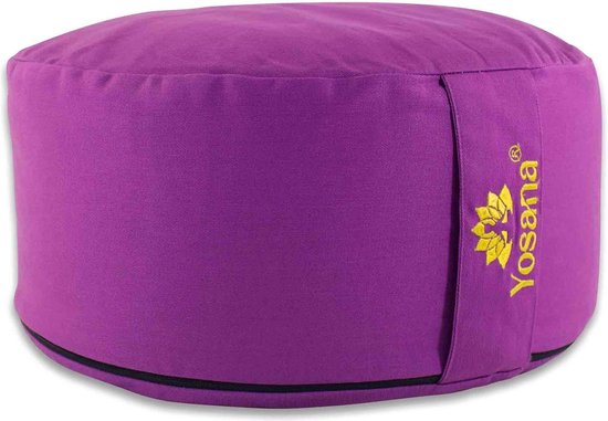 Yogakussen, meditatiekussen, rond met organische speltvulling uit Oostenrijk, yogakussen met 17 cm zithoogte en 35 cm diameter, zitkussenbasis met wasbare hoes en draaggreep van Lotuscrafts