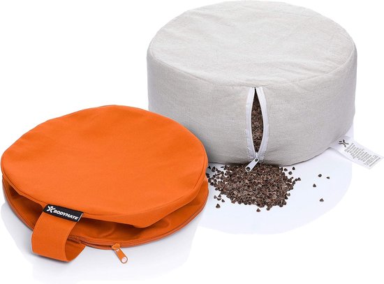 Yogakussen, rond meditatiekussen met een diameter van ca. 31 cm, 13 cm hoog, gevuld met boekweit en spelt, overtrek van 100% extra dik katoen kan in de machine worden gewassen van Sundara Rituals