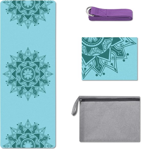 Yogamat, 1 en 1,5 mm, opvouwbare reismat, dun, licht, ecologische yogadoek, wasbaar, met draagtas, draagriem, draagbaar, fitnessmat, imitatie suède en natuurlijk rubber, yogamat voor hot yoga