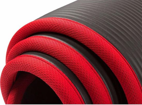 Yogamat - 10 mm dik - 183 cm - Zwart/Rood van Yogamat
