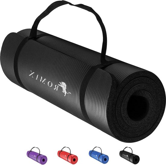 Yogamat 10 mm dikke milieuvriendelijke NBR-schuimoefenmat met draagtas en riem - 180 x 60 cm - antislip professionele trainingsmat - thuis fitness pilates - voor vrouwen en mannen van Merkloos