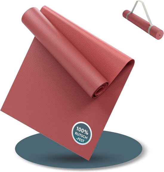 Yogamat 180 x 60 cm - 4 mm dik, antislip, inclusief draagriem