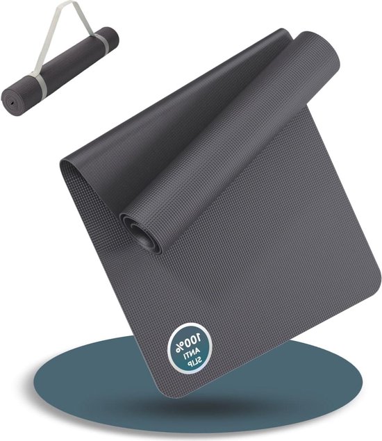 Yogamat 180 x 60 cm inclusief draagriem - gymnastiek- en fitnessmat extra antislip 4 mm dik - mat voor sport en yoga - sportschool oefeningen - thuis € LILENO SPORTS van LILENO SPORTS