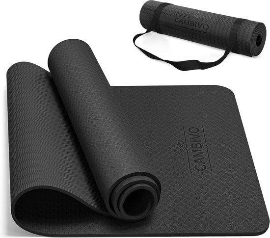 Yogamat 183 cm x 61 cm, gymnastiekmat, antislip en gewatteerd, dikke 8 mm yogamat met draagriem, Pilates-mat thuis voor sport, fitness, training van Yogamat