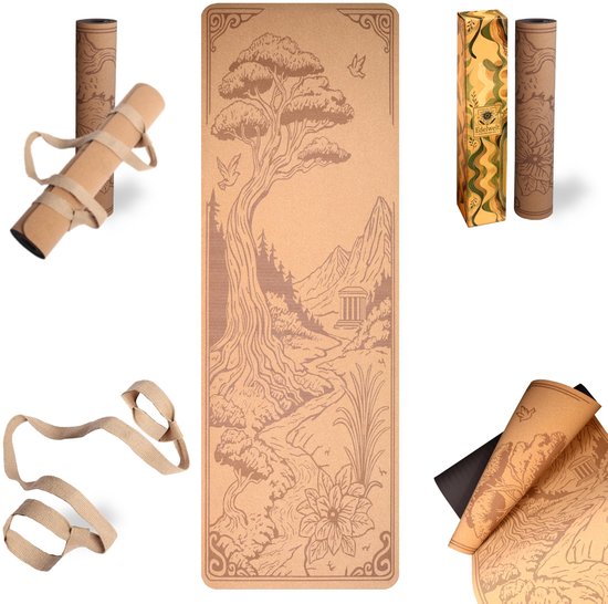 Yogamat 183 x 61 cm - kurk, antislip - 5 mm dik - ideaal voor beginners en geoefenden - ShopVlot