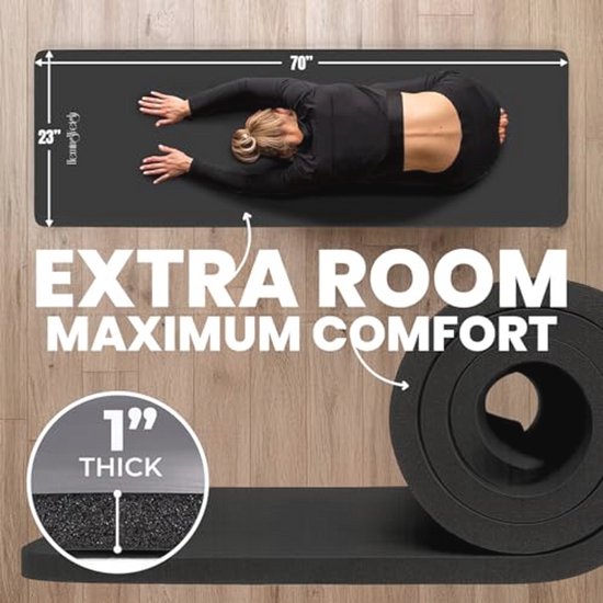 Yogamat 25 mm extra dik antislip zwart 177 x 58 cm