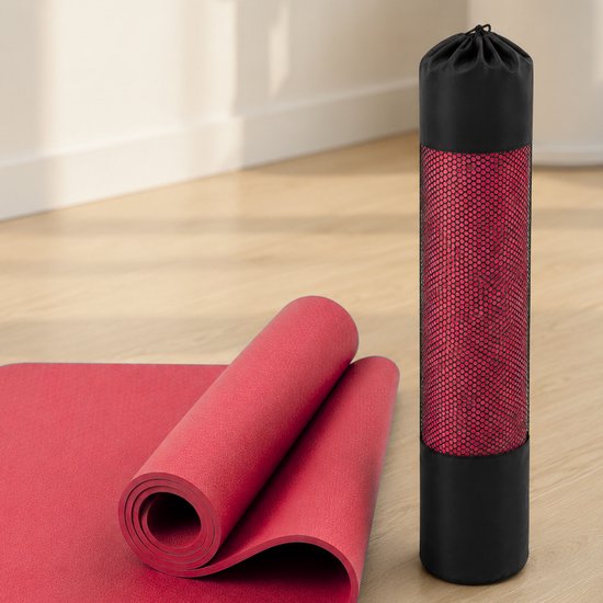 Yogamat 6 mm Antislip TPE – Fitnessmat & Pilates Mat – Rood – 183 x 61 cm