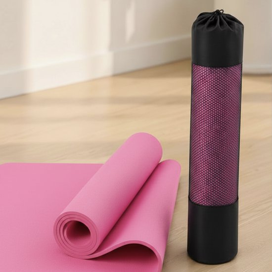 Yogamat 6 mm Antislip TPE – Fitnessmat & Pilates Mat – Roze – 183 x 61 cm