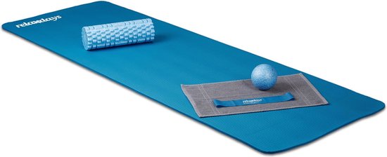 yogamat - 60 x 180 cm - 1 cm dik - met draagband - blauw van Yogamat