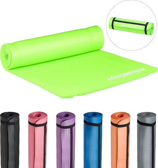 yogamat - 60 x 180 cm - 1 cm dik - met draagband - groen