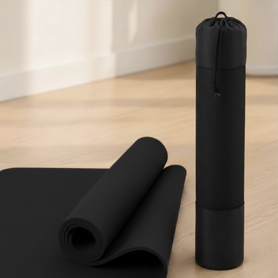 Yogamat 8 mm Antislip TPE – Fitnessmat & Pilates Mat – Zwart – 183 x 61 cm